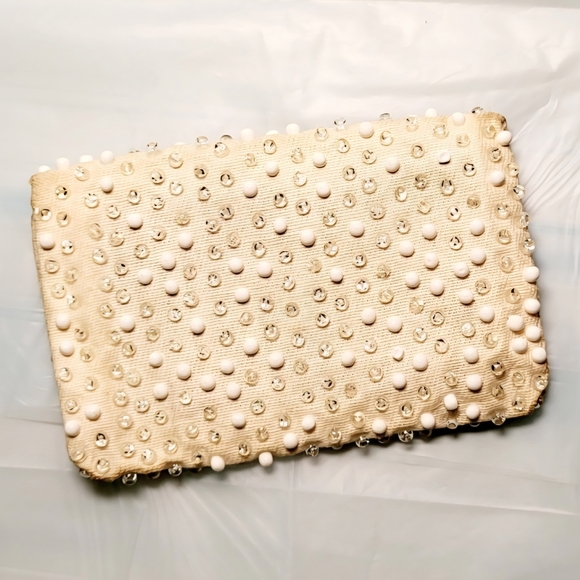 Vintage LUMURED Caviar Beadette Mirror / Coin Purse 1950s Crystal & Corde' - Picture 3 of 8